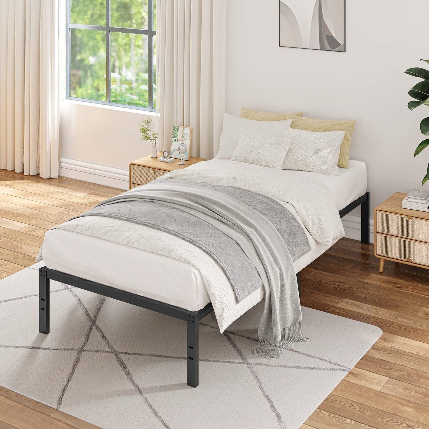 Base de cama de metal resistente de 16 pulgadas tamaño individual con capacidad de peso de 3,000 lbs