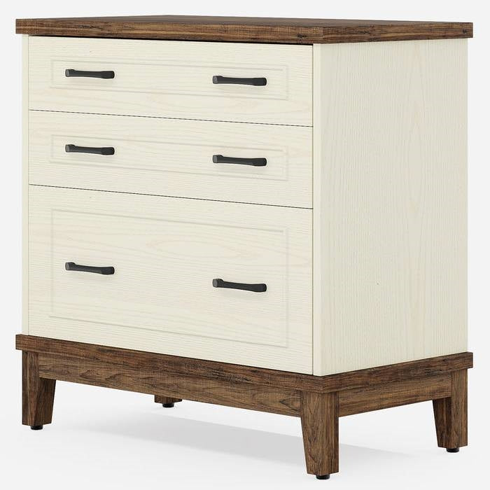 Archivador/Soporte de Impresora con 3 Cajones, Blanco Vintage/Marrón Rústico