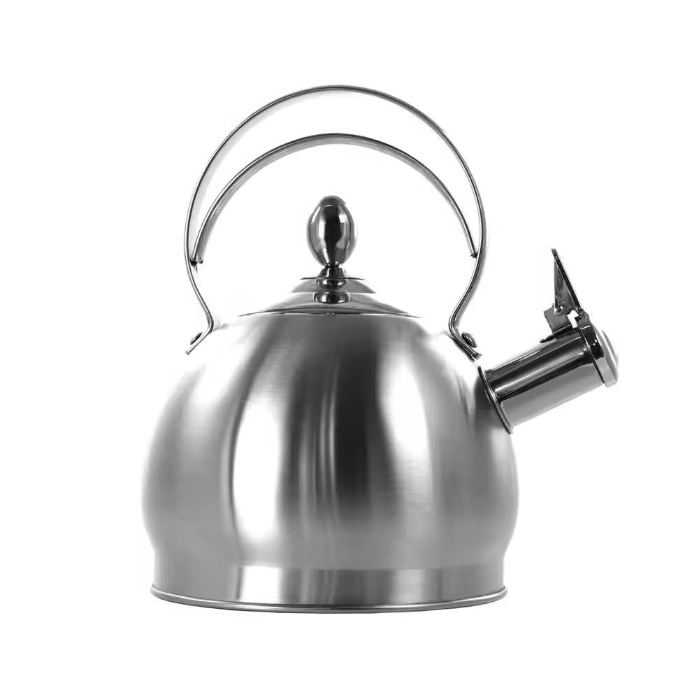 Tetera silbadora de acero inoxidable de 3 cuartos con boquilla y tapa abatibles