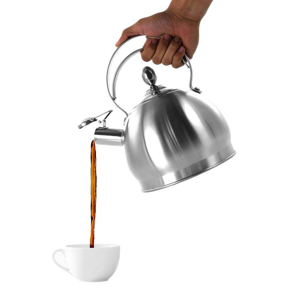 Tetera silbadora de acero inoxidable de 3 cuartos con boquilla y tapa abatibles