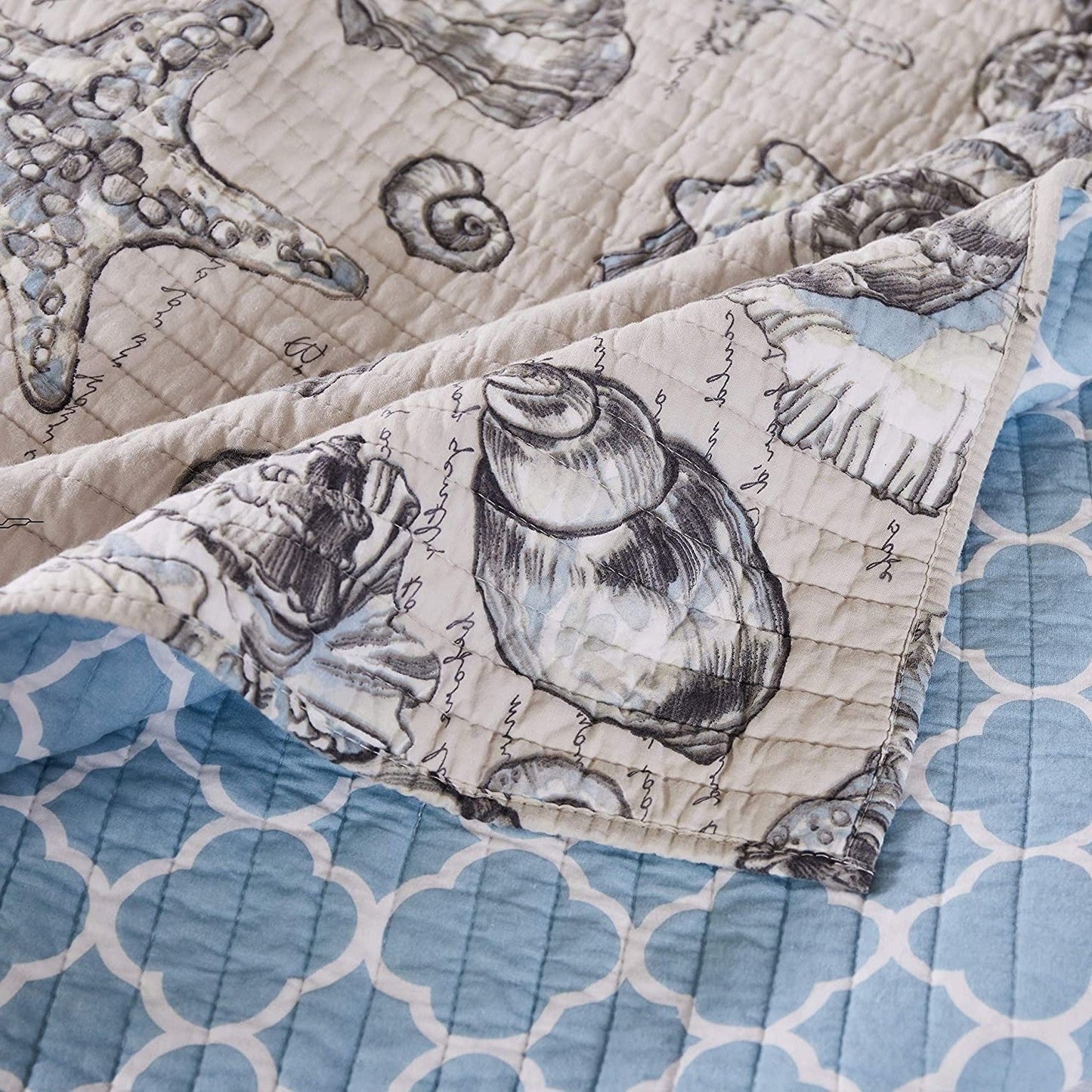 Juego de Colcha Reversible de Microfibra de 2 Piezas con Estampado Costero de Conchas Marinas, Tamaño Twin/Twin XL