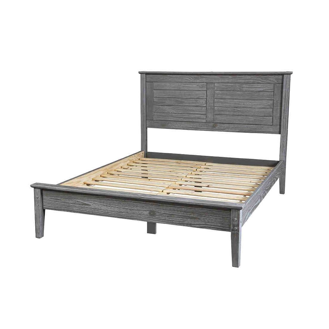 Cama de plataforma de madera maciza de pino de tamaño individual, estilo rústico costero o de granja en gris rústico