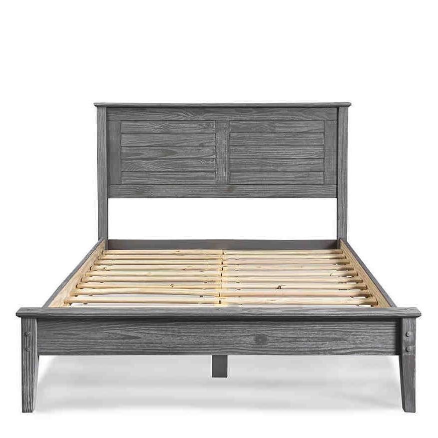 Cama de plataforma de madera maciza de pino de tamaño individual, estilo rústico costero o de granja en gris rústico