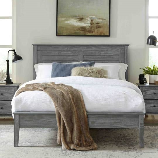 Cama de plataforma de madera maciza de pino de tamaño individual, estilo rústico costero o de granja en gris rústico