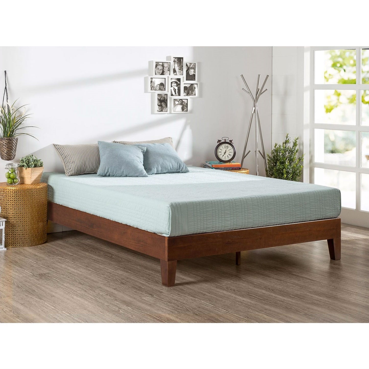 Base de cama plataforma de madera maciza tamaño individual con acabado espresso