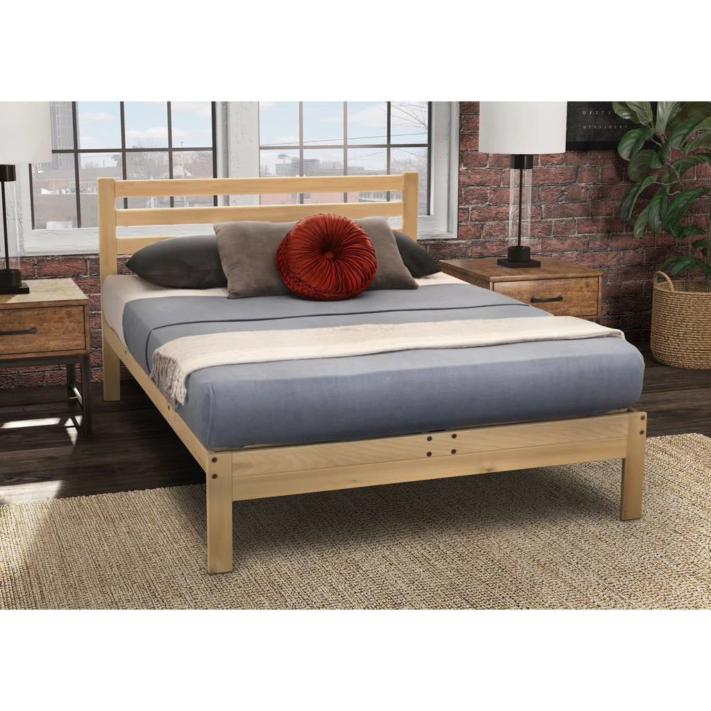Base de cama de plataforma de madera maciza tamaño individual con cabecero de listones - Hecho en EE. UU.