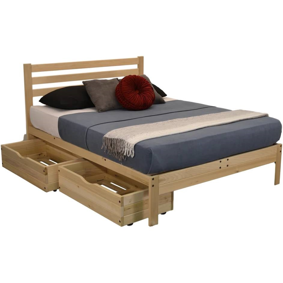 Base de cama de plataforma de madera maciza tamaño individual con cabecero de listones - Hecho en EE. UU.