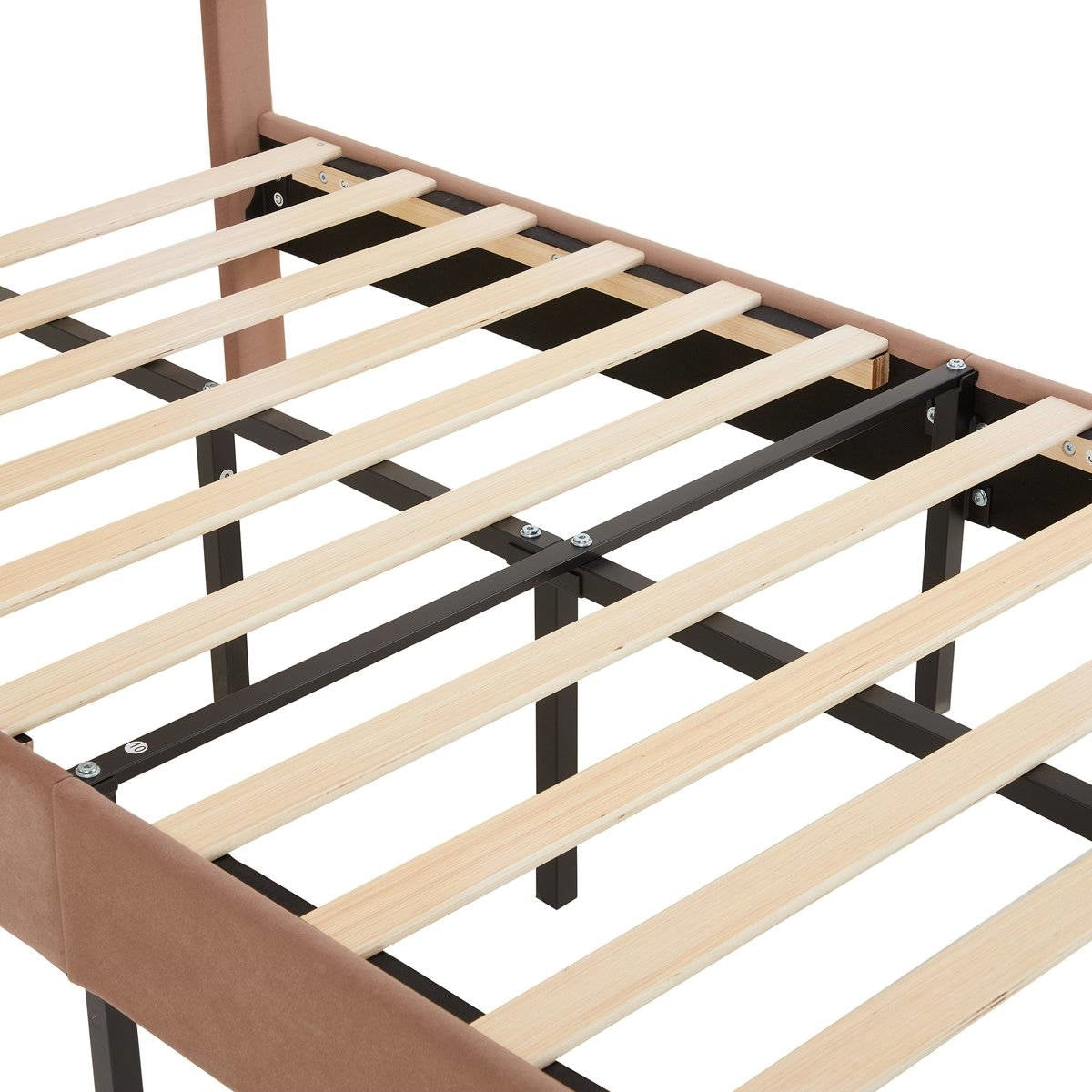 Juego de 2 - Cama de plataforma tapizada con botones, tamaño Twin, color marrón tostado, con cabecera