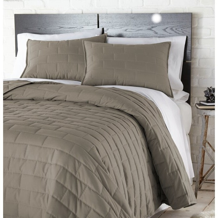 Juego de edredón reversible de 2 piezas de microfibra con diseño de ladrillo moderno para cama individual/individual XL en tono topo