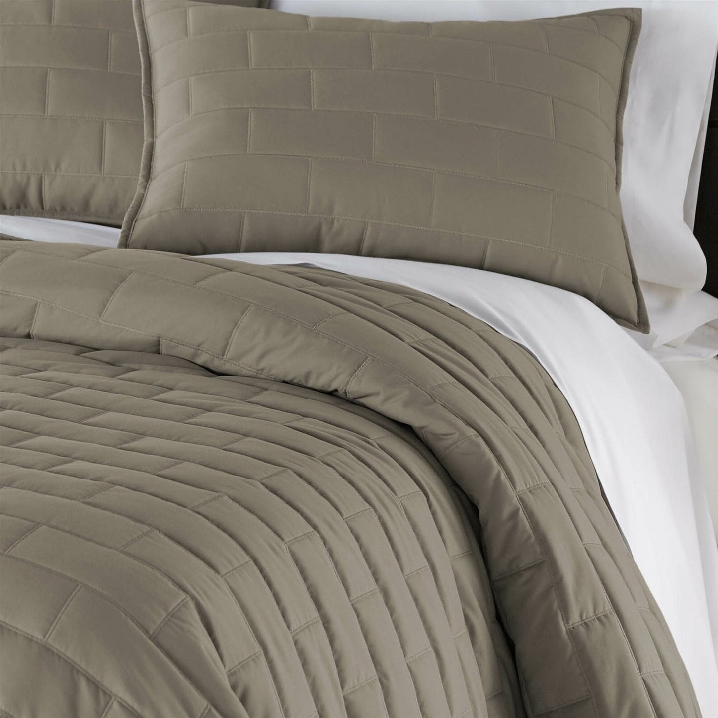 Juego de edredón reversible de 2 piezas de microfibra con diseño de ladrillo moderno para cama individual/individual XL en tono topo