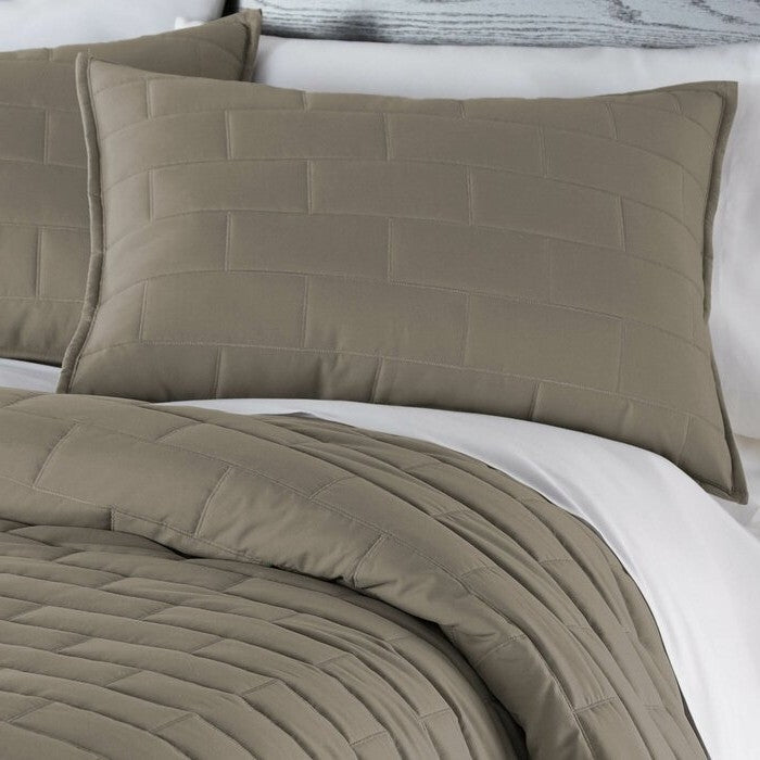 Juego de edredón reversible de 2 piezas de microfibra con diseño de ladrillo moderno para cama individual/individual XL en tono topo
