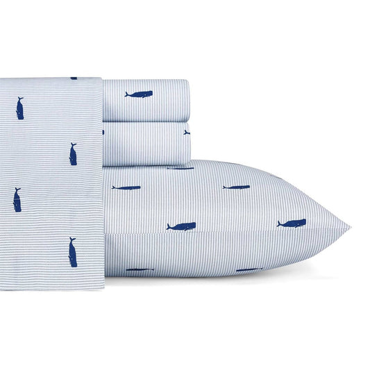 Juego de sábanas a rayas azul marino y blanco 100 % algodón Twin XL, estilo costero