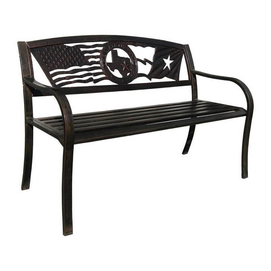 Banco de Jardín Metálico para Exteriores de 2 Personas, Diseño Bandera Patriótica de Estados Unidos con Estrella de Texas, Color Bronce