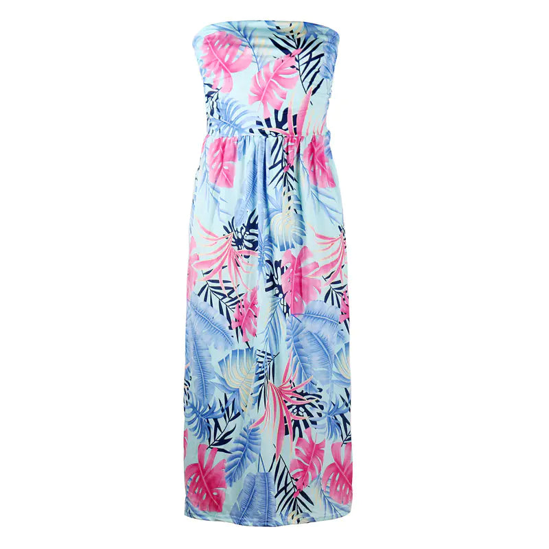Vestido largo sin tirantes estampado de moda para mujer
