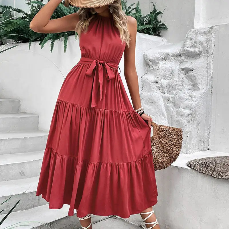 Halter Solid Color Dress for Women