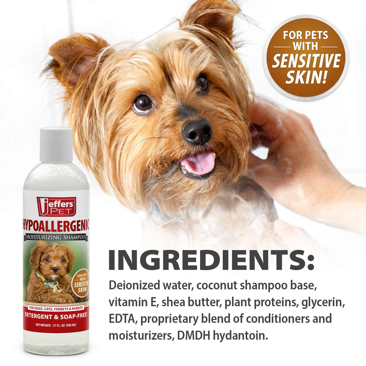 Champú hidratante hipoalergénico para mascotas Jeffers para pieles sensibles