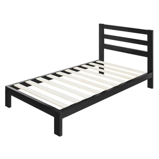 Base de cama de metal moderna Twin con cabecero y listones de soporte de madera