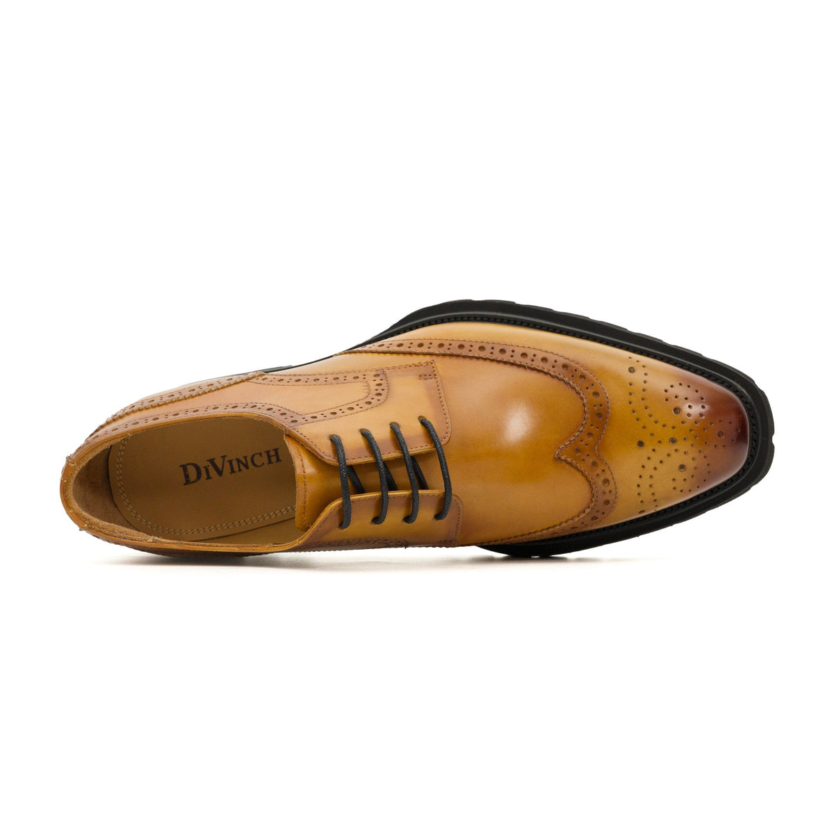 Tan Wingtip Cow Leather Derby Shoes