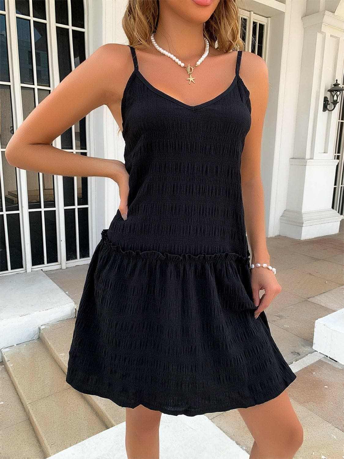 Dresses Trendsi just arrived - Textured V-neck ruffle hem dress