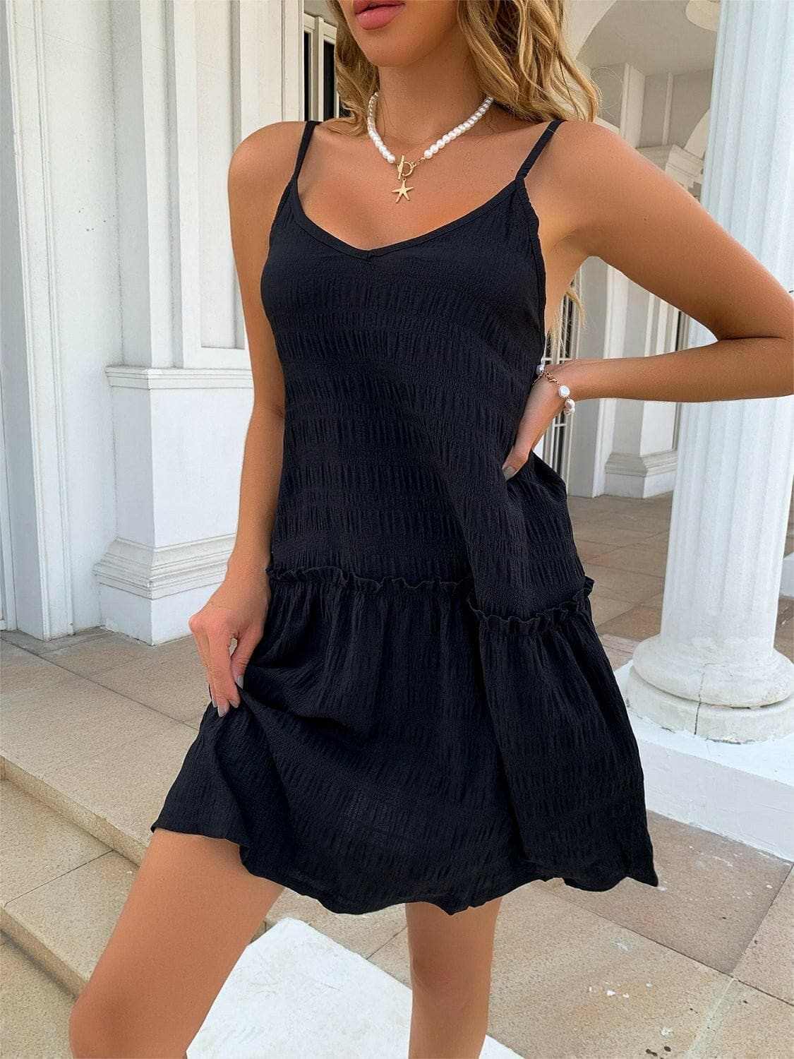 Dresses Trendsi just arrived - Textured V-neck ruffle hem dress