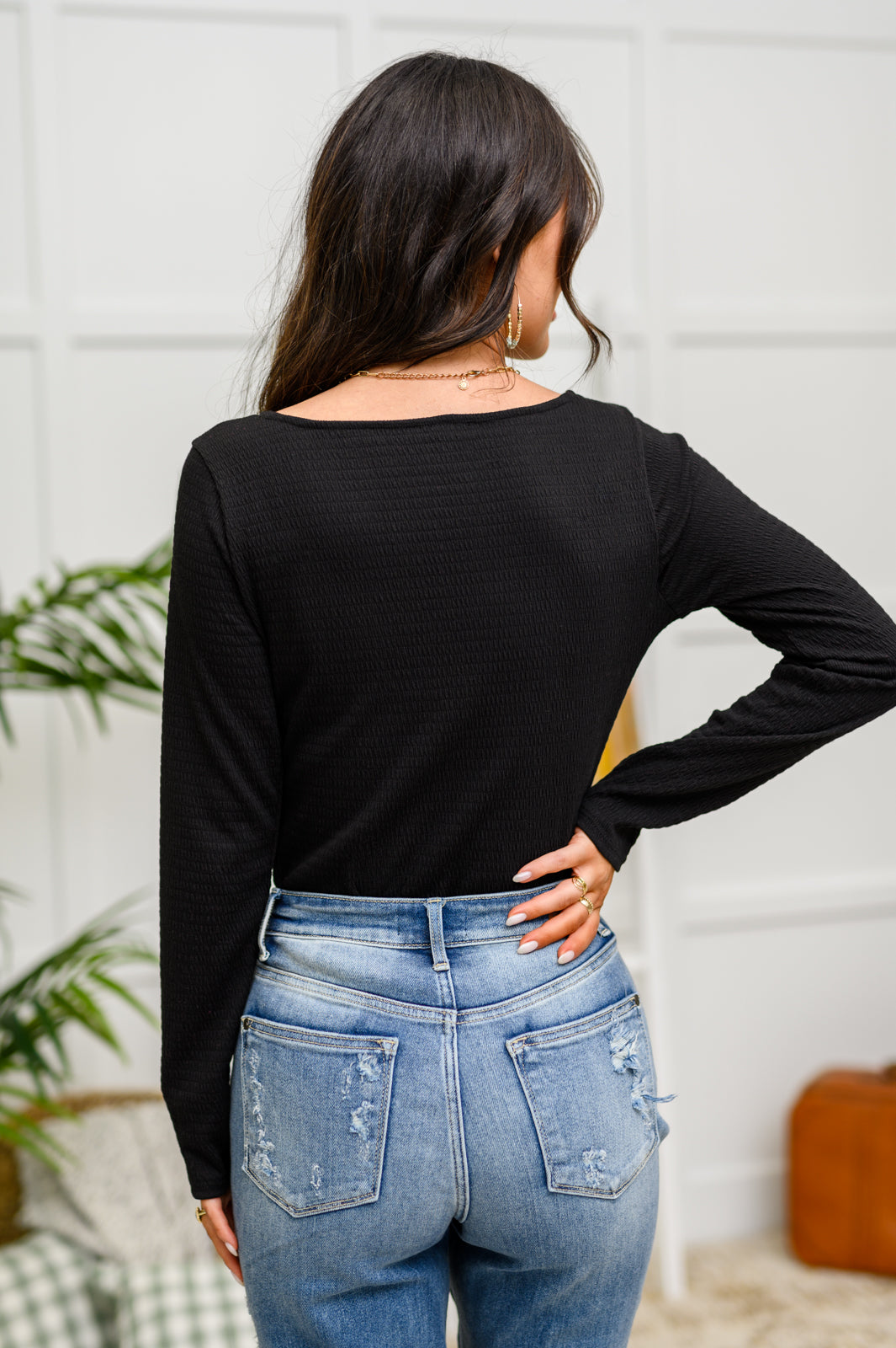 Body Trisha de cuello cuadrado texturizado en negro