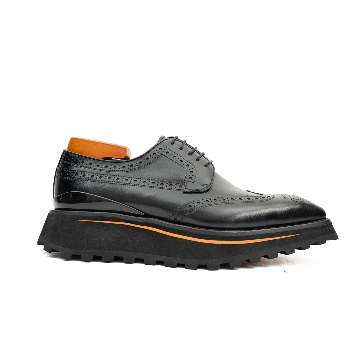 Black Wingtip Calf Leather Derby Shoes