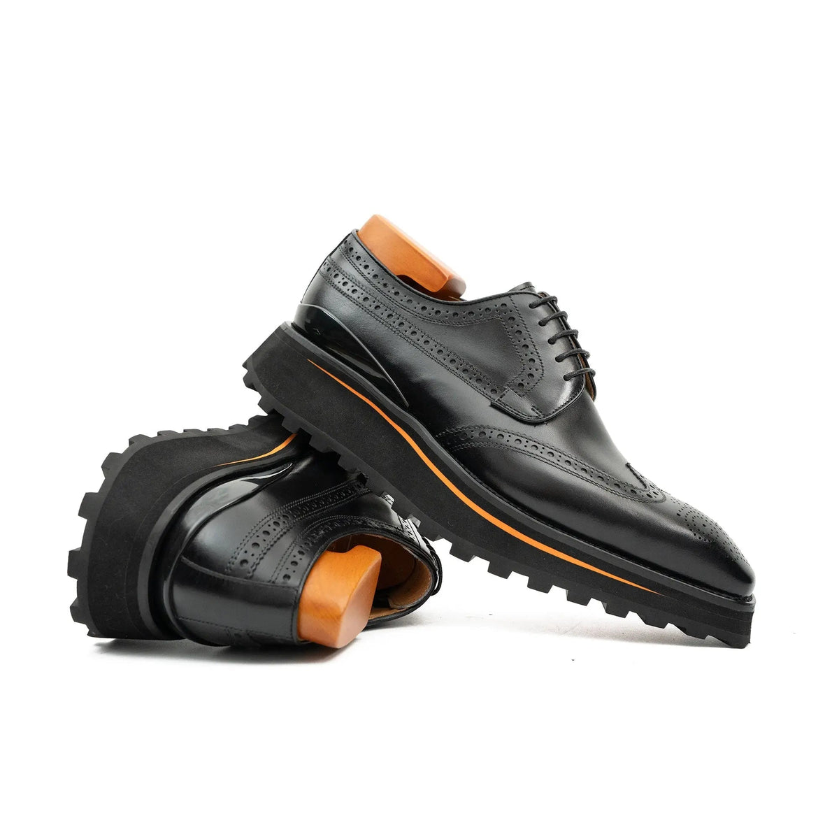 Black Wingtip Calf Leather Derby Shoes
