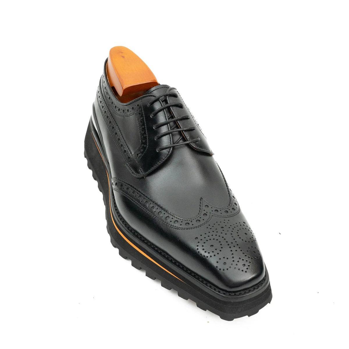 Black Wingtip Calf Leather Derby Shoes
