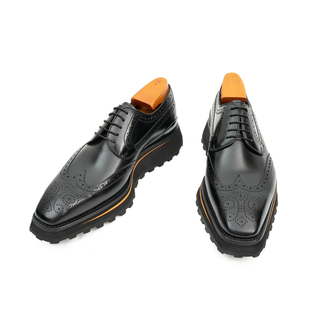 Black Wingtip Calf Leather Derby Shoes