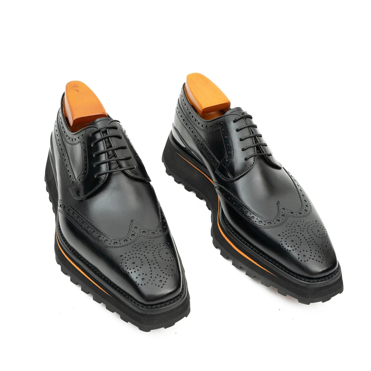 Black Wingtip Calf Leather Derby Shoes