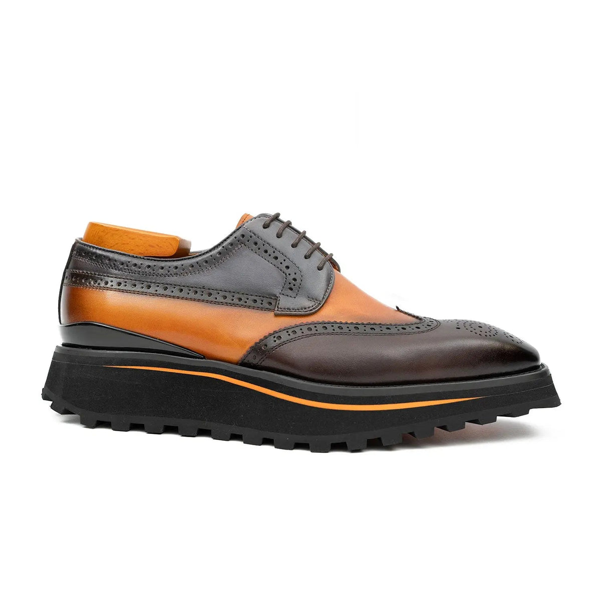 Orange-Brown Wingtip Calf Leather Derby Shoes