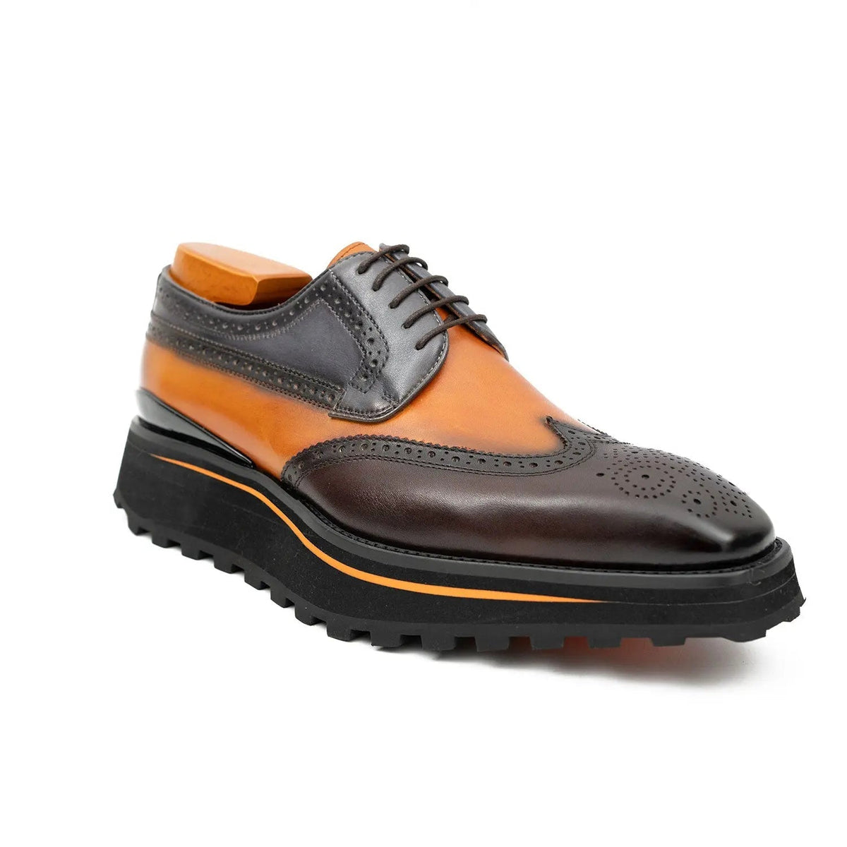 Orange-Brown Wingtip Calf Leather Derby Shoes