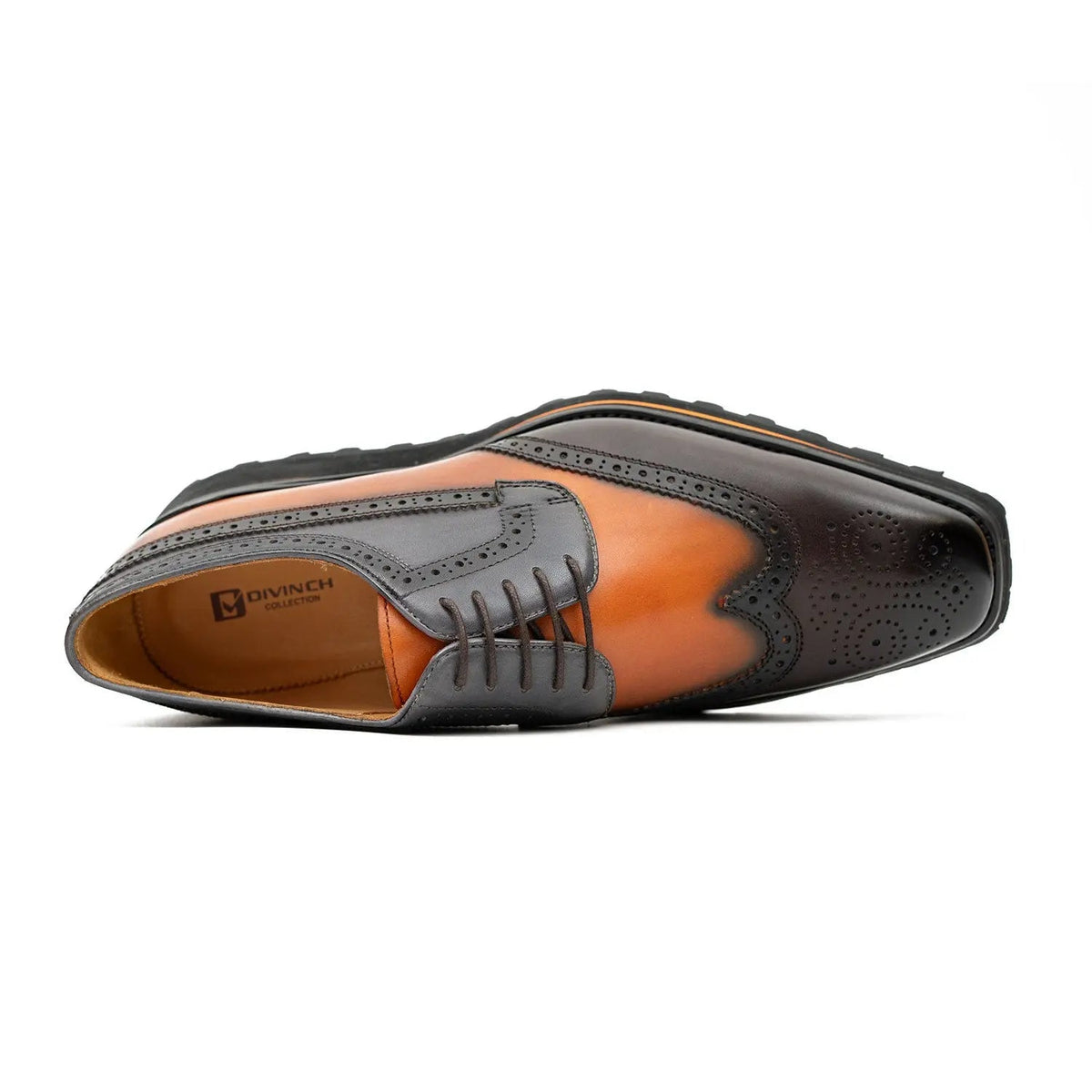 Orange-Brown Wingtip Calf Leather Derby Shoes