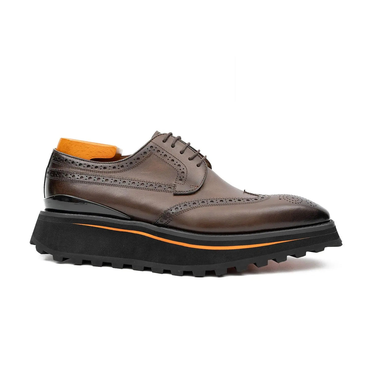 Brown Wingtip Calf Leather Derby Shoes