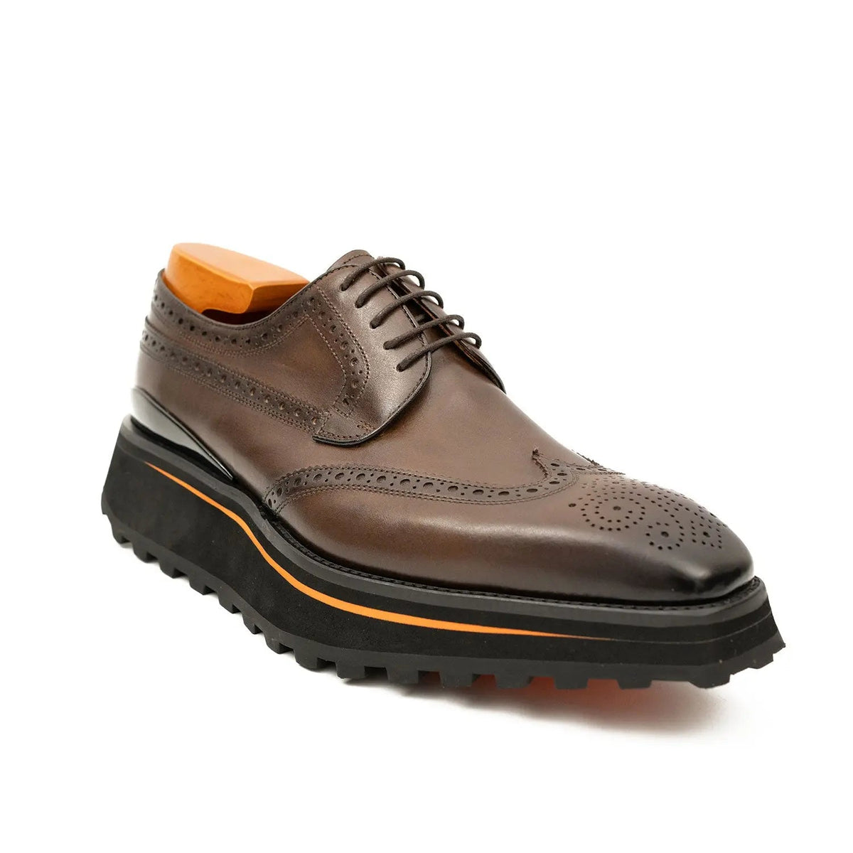 Brown Wingtip Calf Leather Derby Shoes