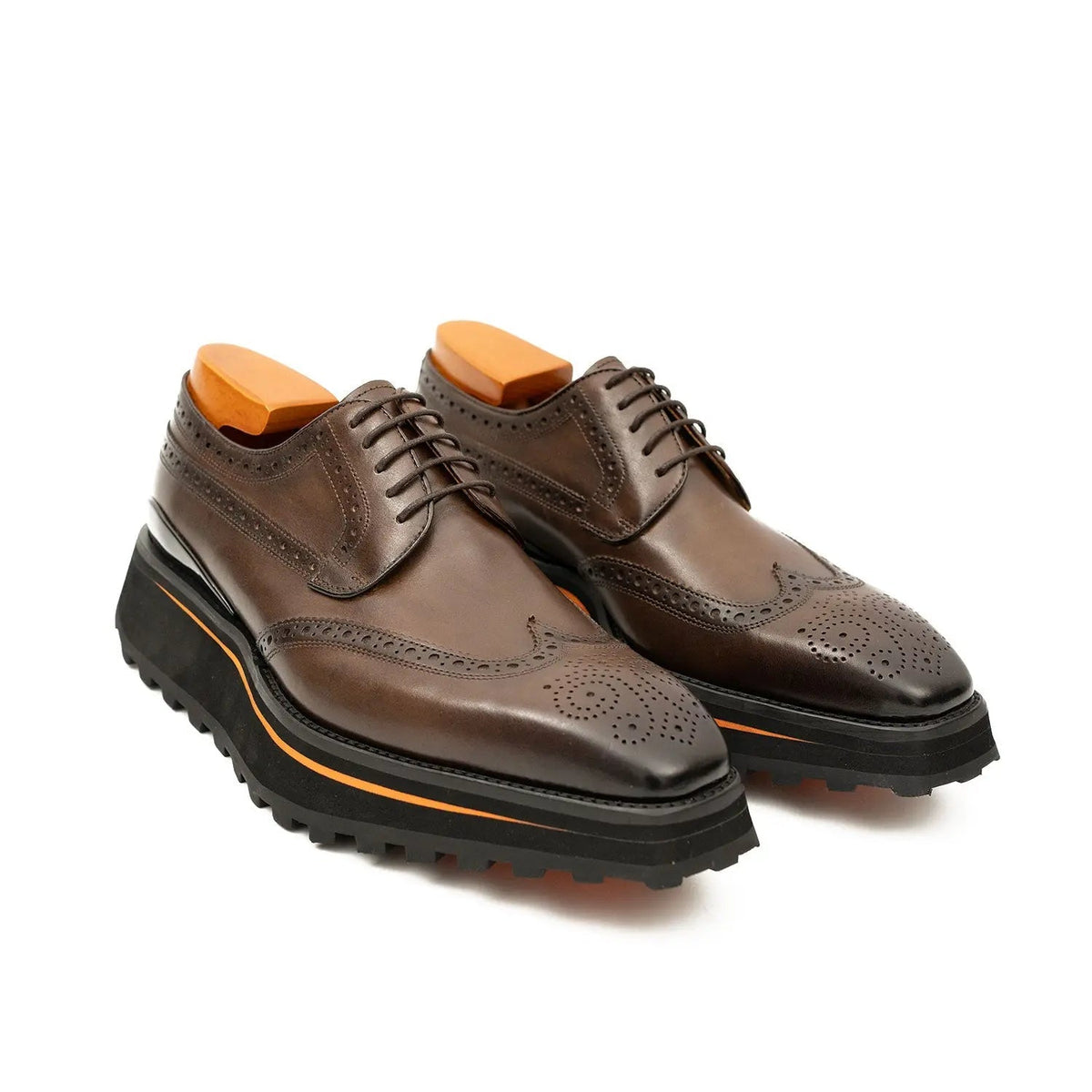 Brown Wingtip Calf Leather Derby Shoes