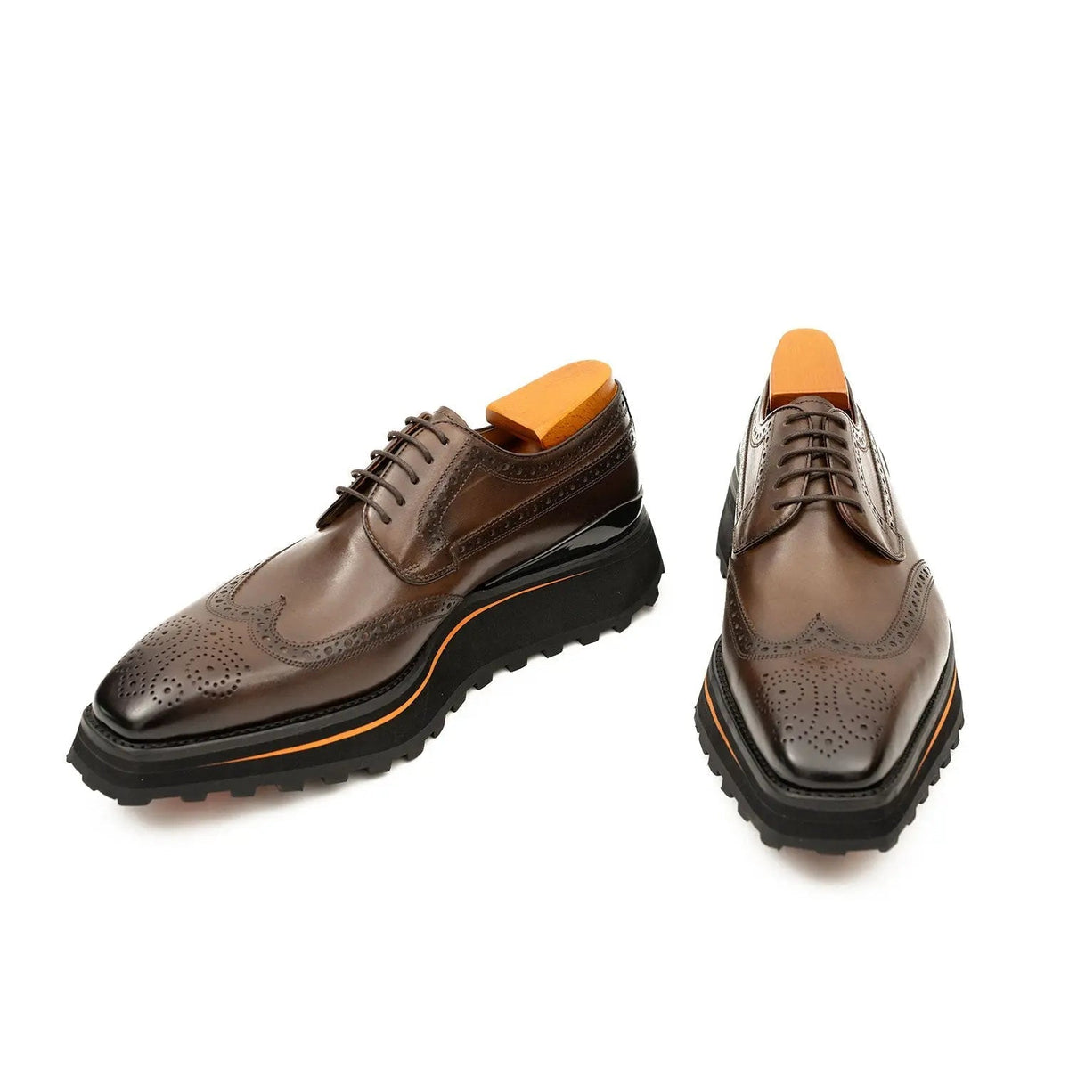 Brown Wingtip Calf Leather Derby Shoes
