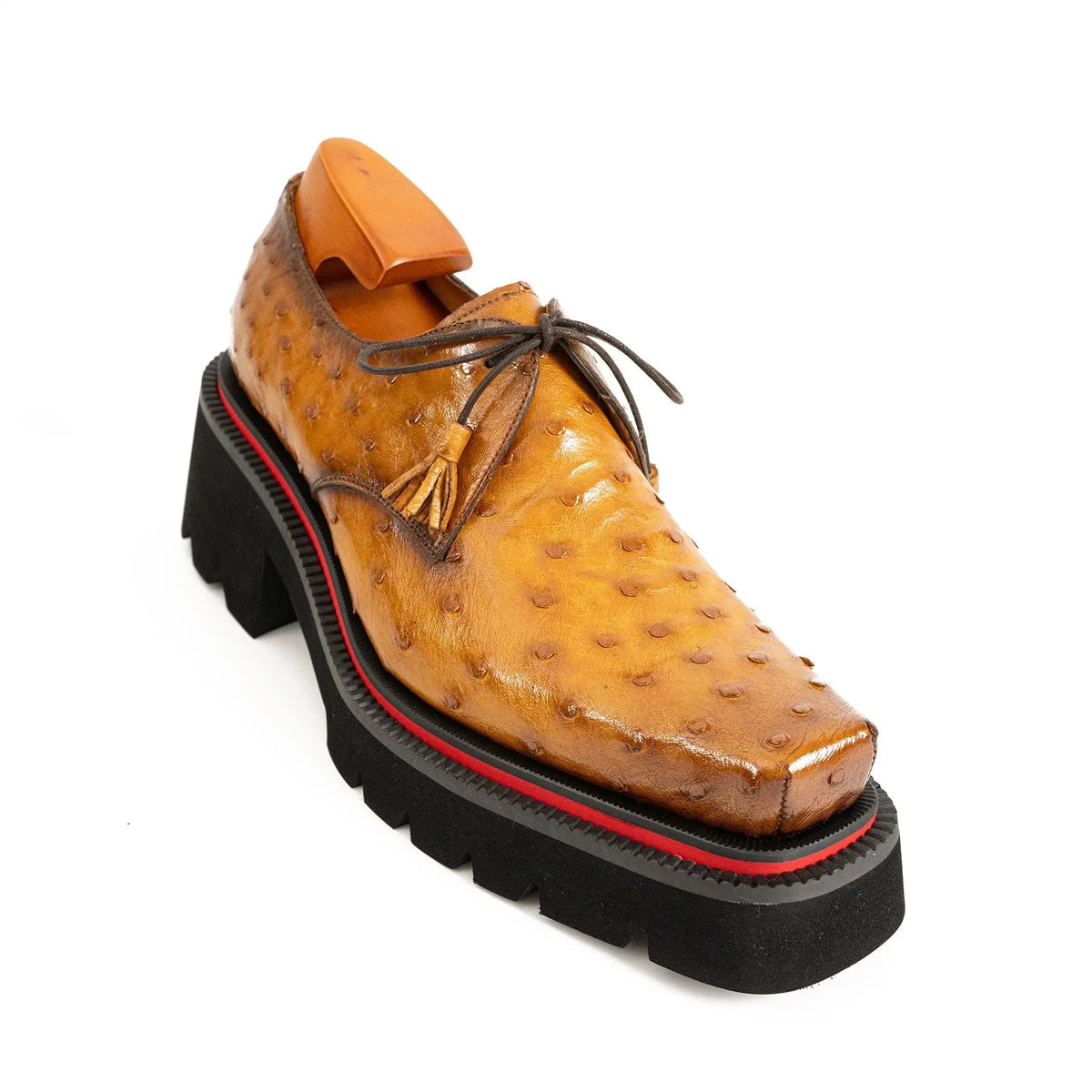 Brown Ostrich Leather Derby Shoes