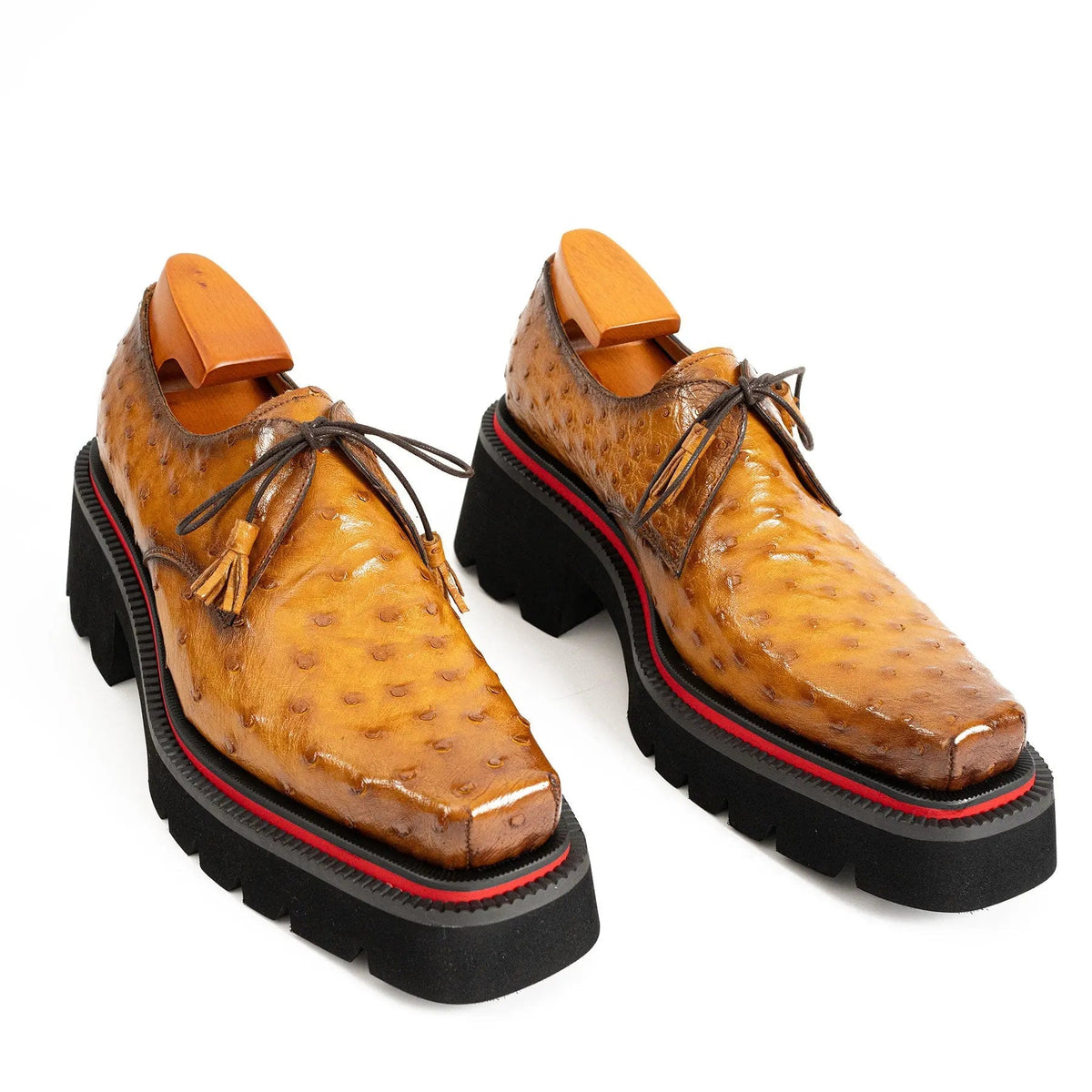 Brown Ostrich Leather Derby Shoes