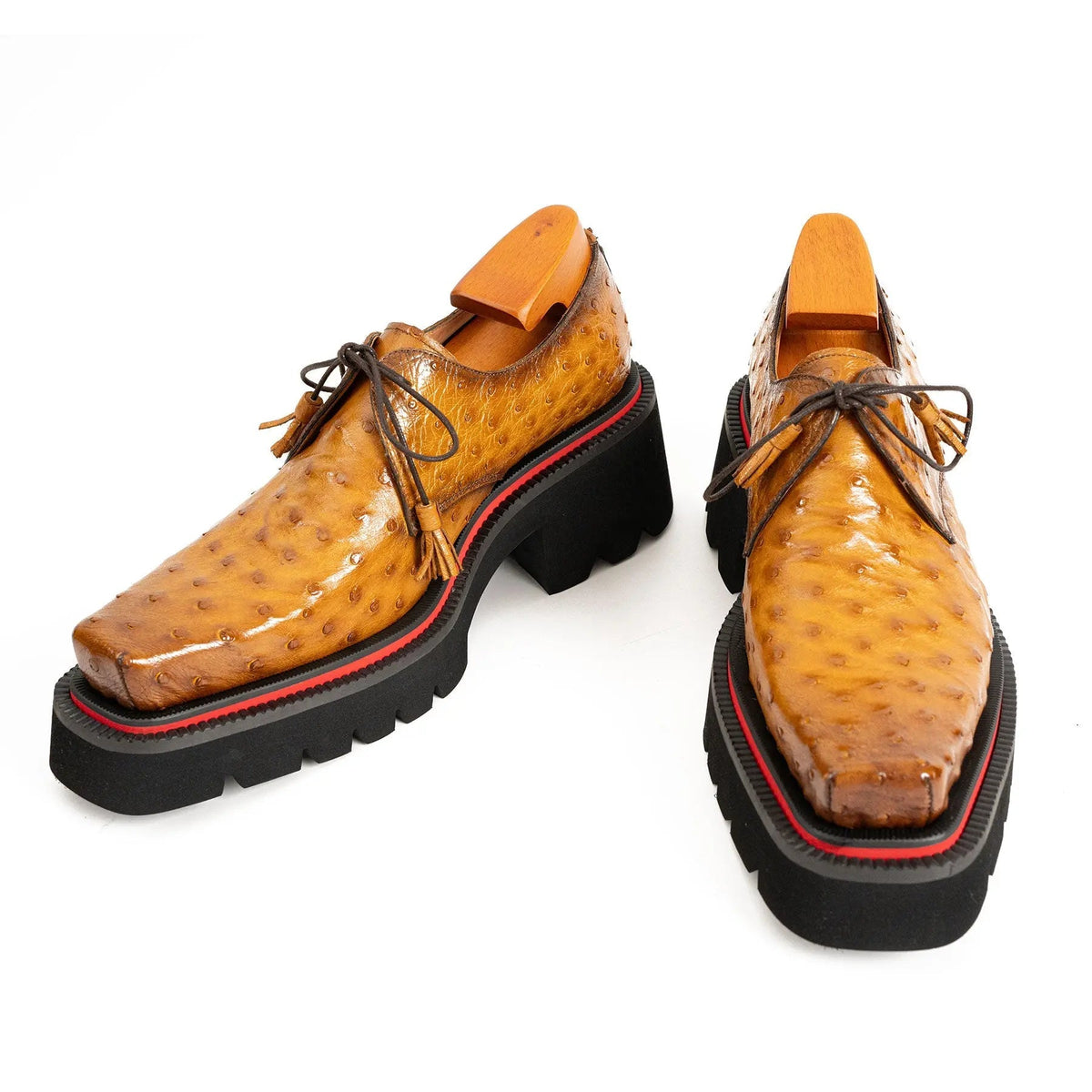 Brown Ostrich Leather Derby Shoes