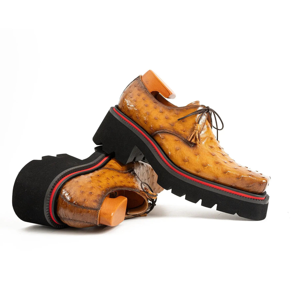 Brown Ostrich Leather Derby Shoes