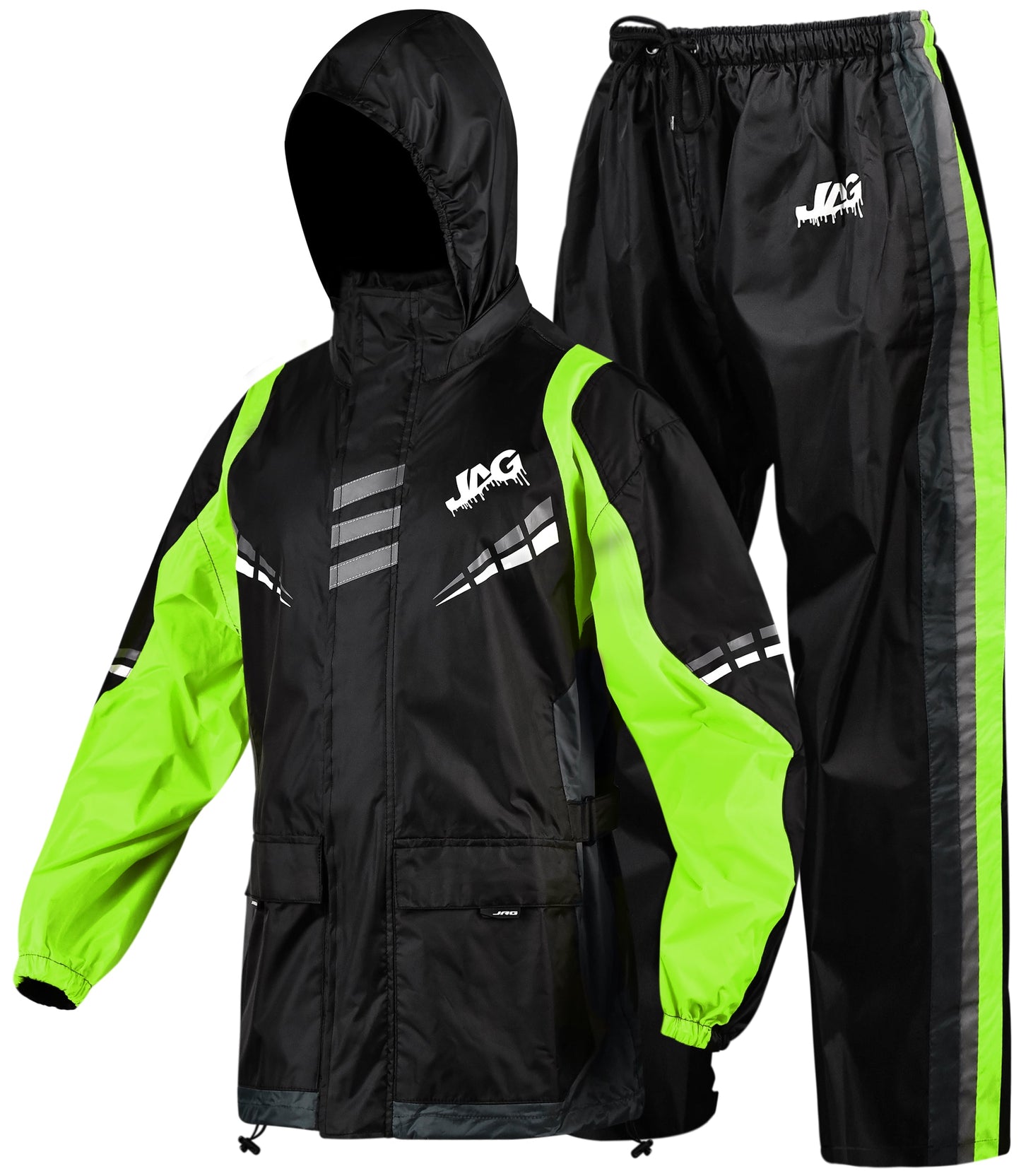 Traje de lluvia Rainmaster JAG para hombres y mujeres (negro/verde)