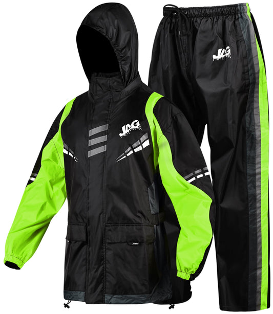 Traje de lluvia Rainmaster JAG para hombres y mujeres (negro/verde)
