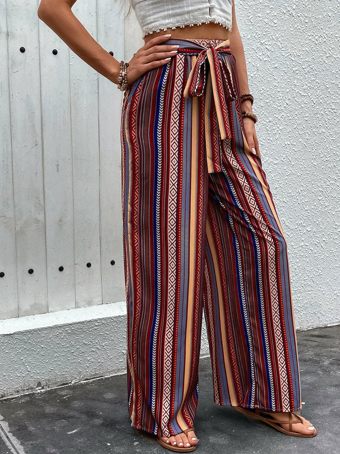 Trendsi Color - Trendsi Tied geometric wide-leg pants