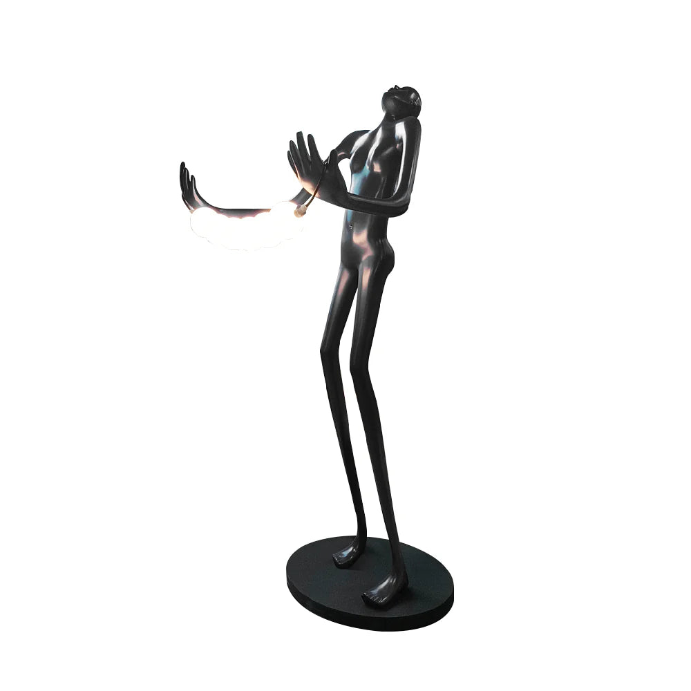 Lámpara de pie de escultura humana con cabeza inclinada