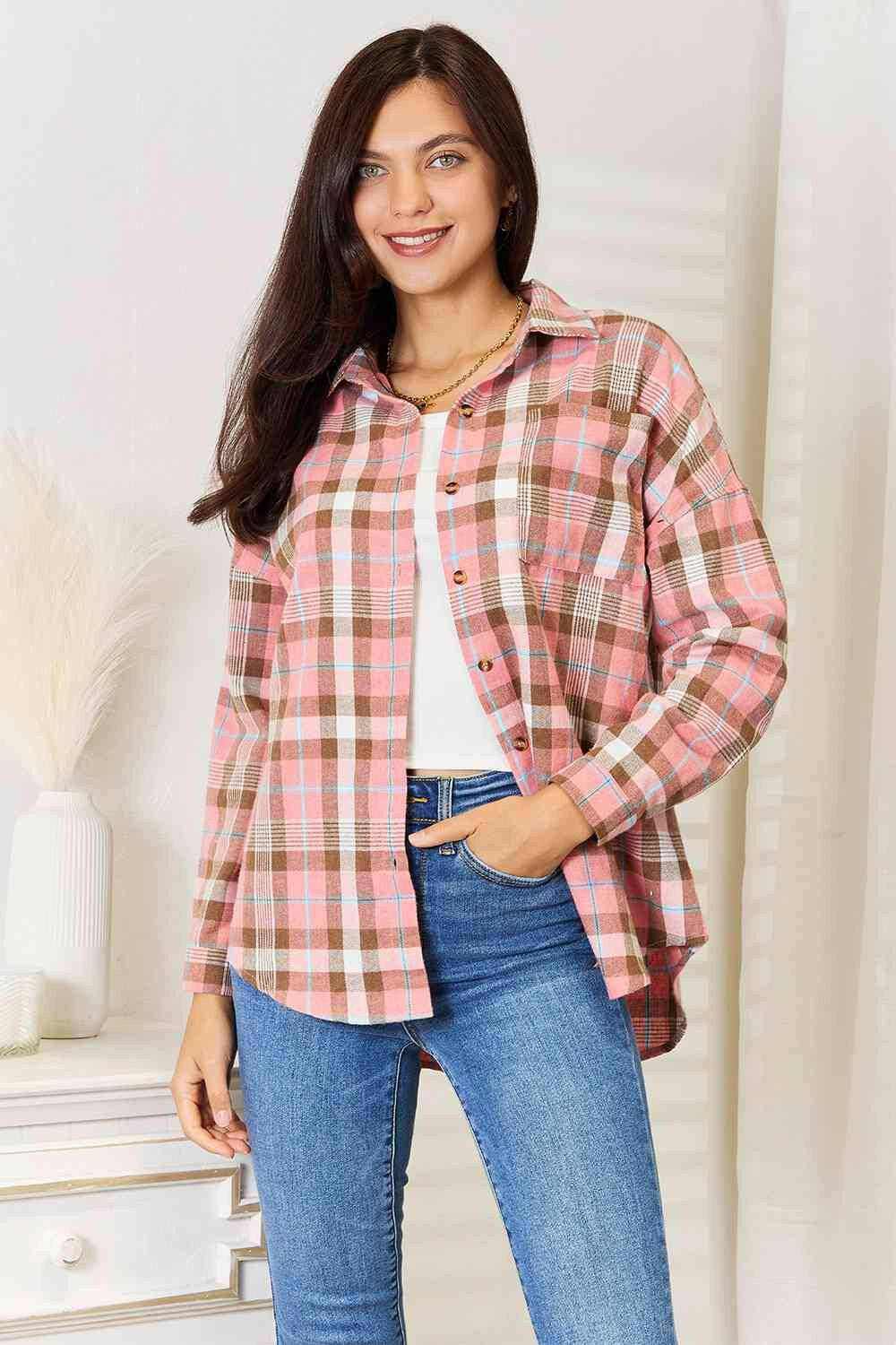 Trendsi Men's Long Sleeve Plaid Shirt Cotton Blend Casual