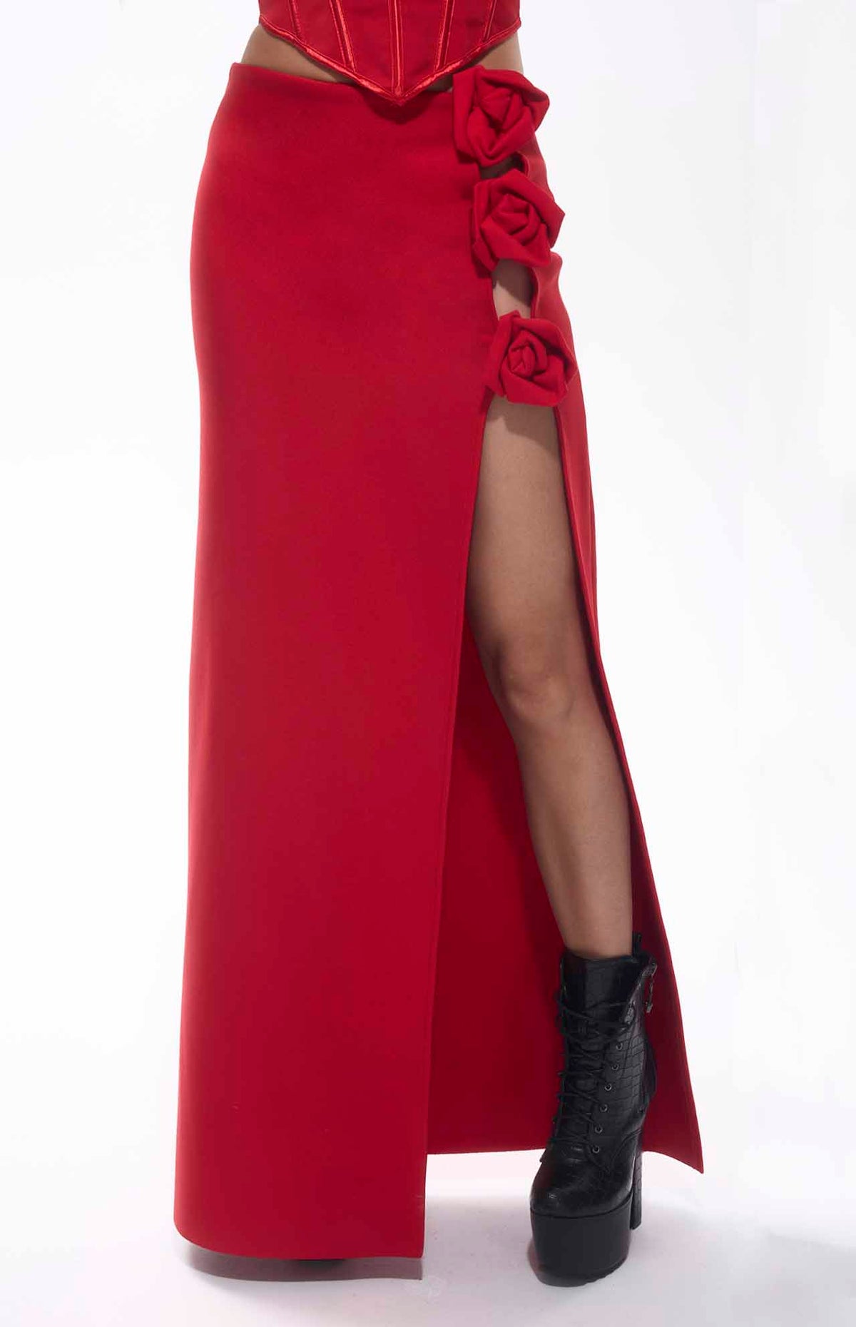 Bandage Flower Decorated Maxi Skirt