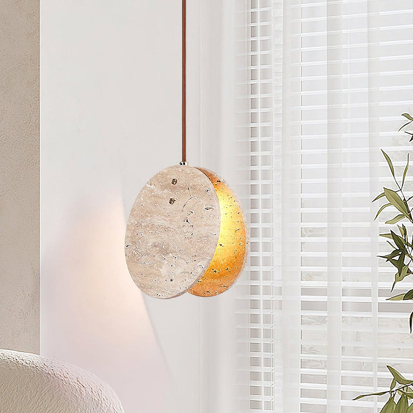 Lámpara Colgante de Disco de Travertino