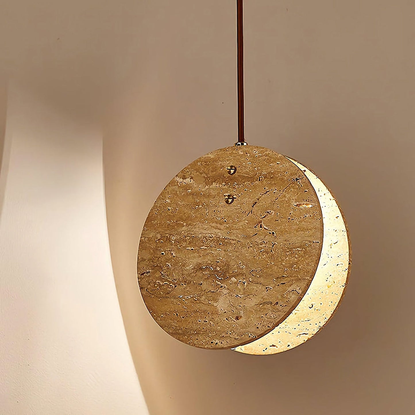 Lámpara Colgante de Disco de Travertino