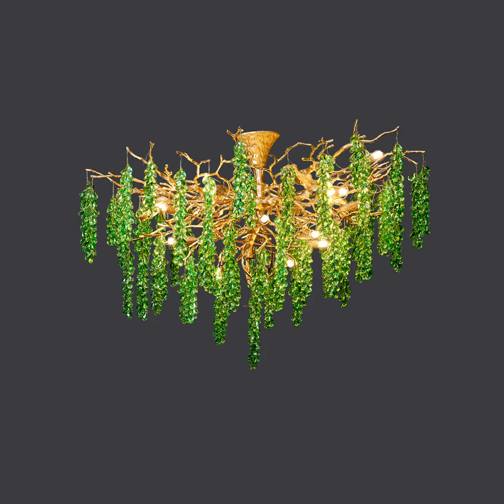 Candelabro de uvas de cristal y ramas de árbol